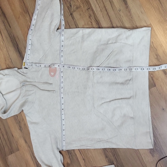 CHAMPION Oatmeal with Pink Cotton Blend Fleece Lined Scuba Hoodie - Picture 10 of 11